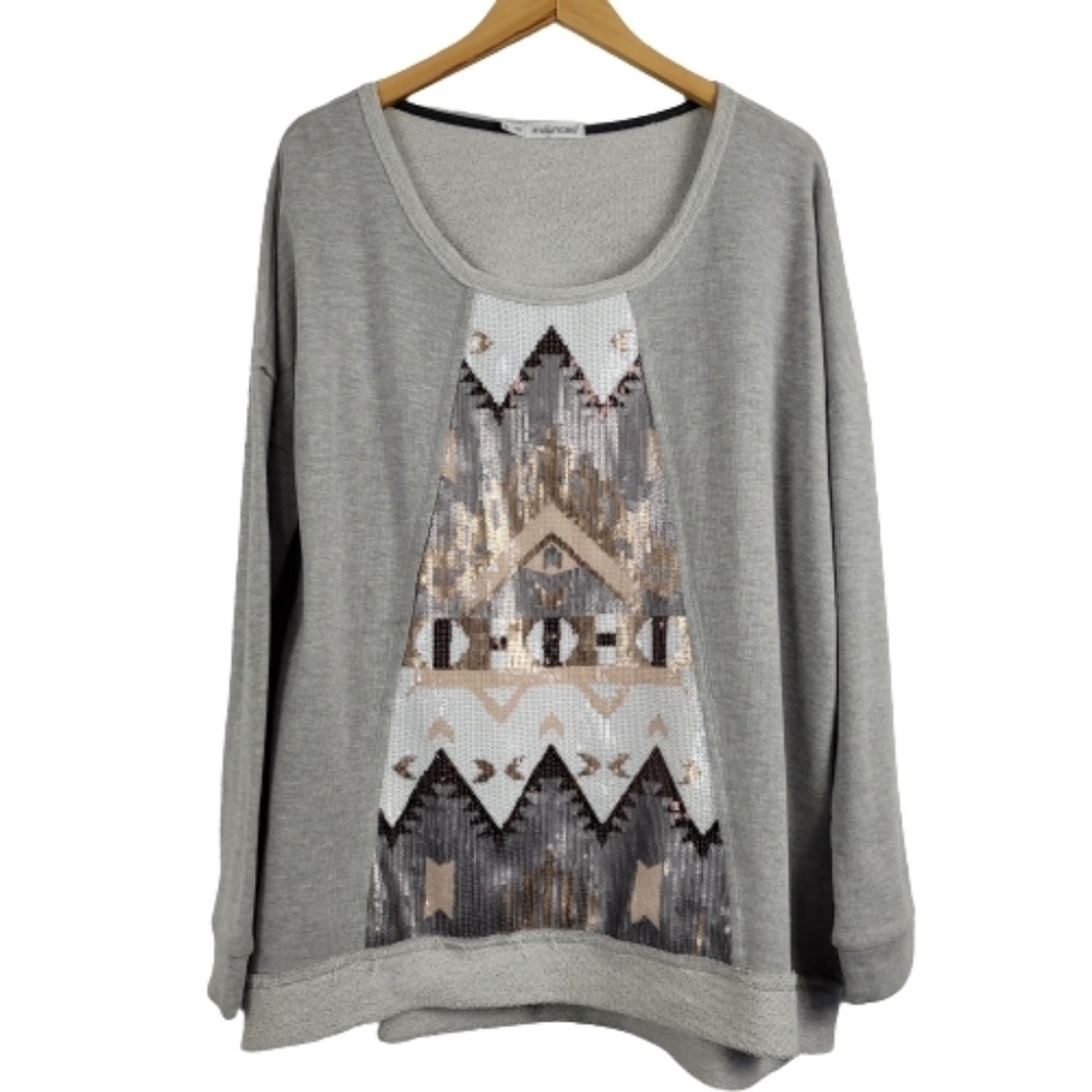 Maurice gray sequin cozy comfy tribal pull over sweater
